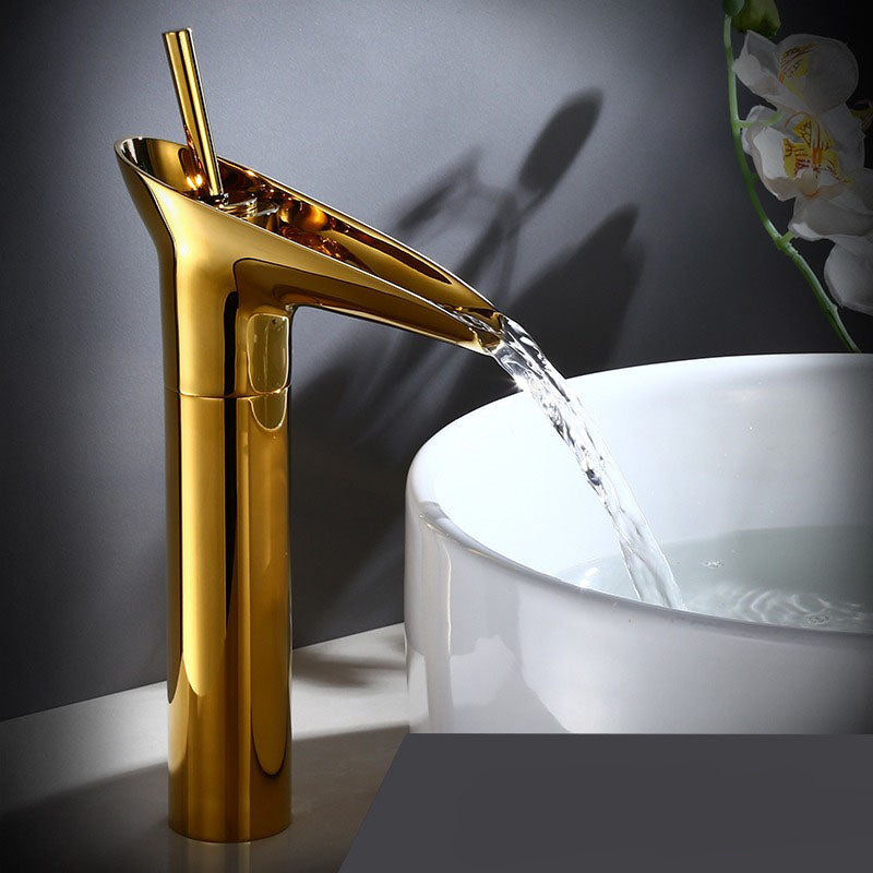 Cascade Vintage waterval wastafelkraan | Antieke messing mengkraan met enkele hendel