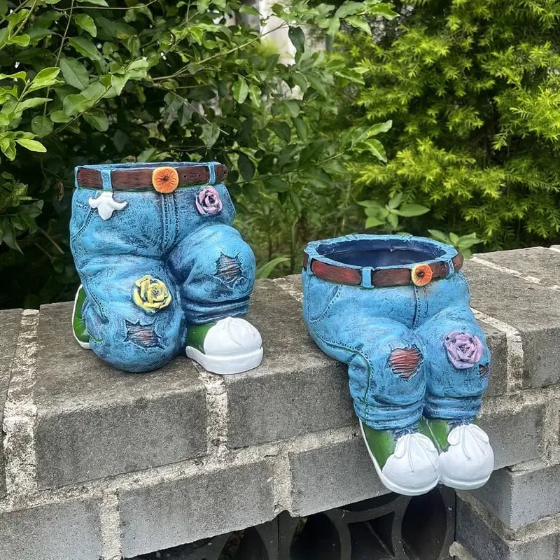 Jardino Denim | Skulpturaler Resin-Blumentopf im Jeans-Design für Sukkulenten