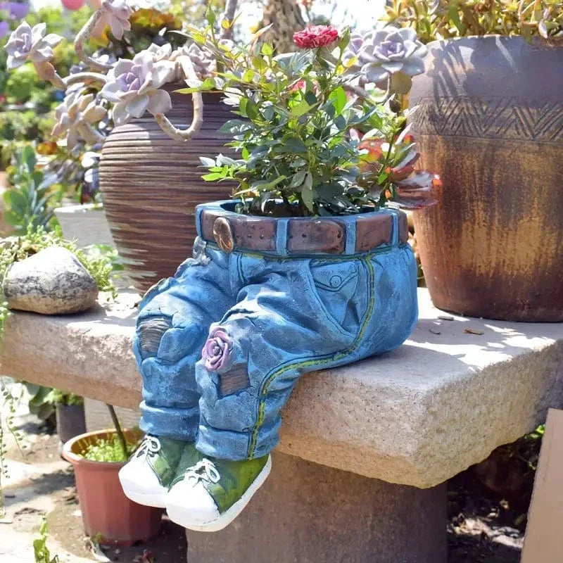 Jardino Denim | Skulpturaler Resin-Blumentopf im Jeans-Design für Sukkulenten