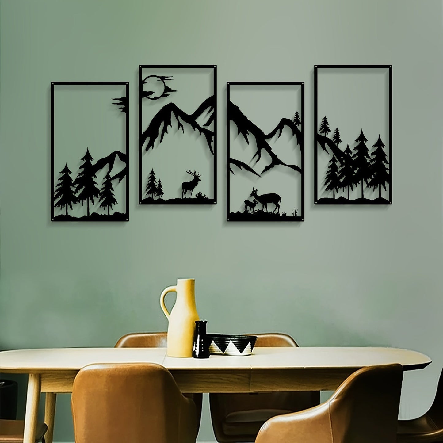 WildMont Vista | Metall-Wanddeko mit Berg- & Wildtiermotiv