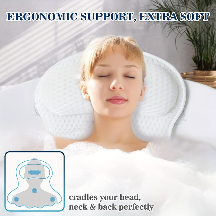 BathCloud 4D Badekissen | Ergonomisches Nacken- & Rückenstützkissen mit Anti-Rutsch-Saugnäpfen