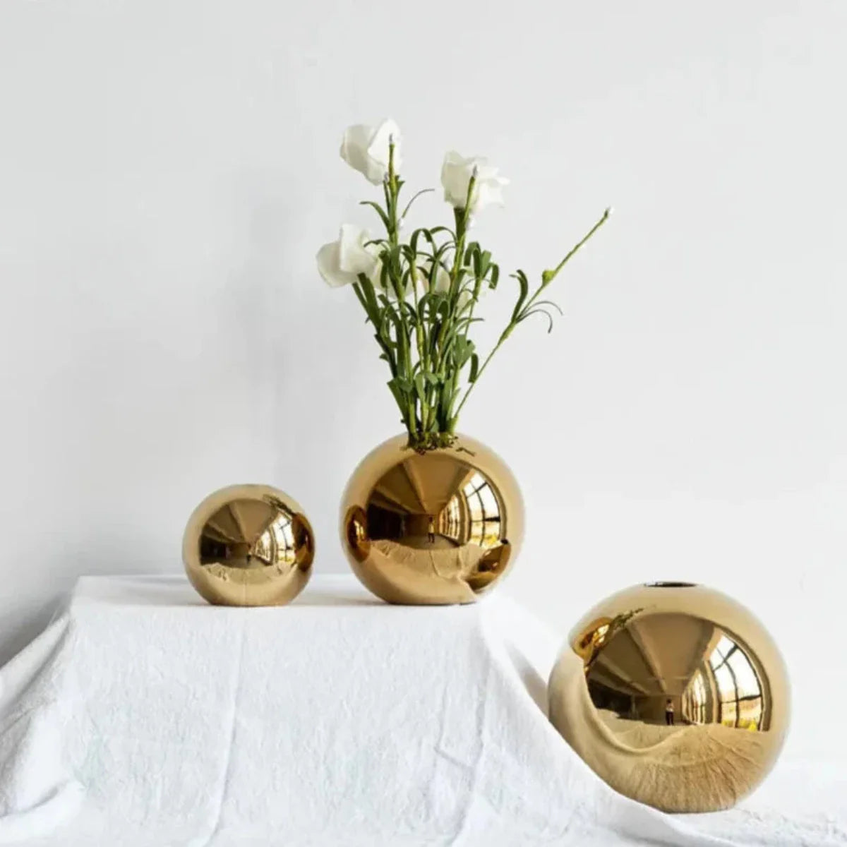 Lunara Lynn | Gouden keramische vaas voor bloemen en hydrocultuur