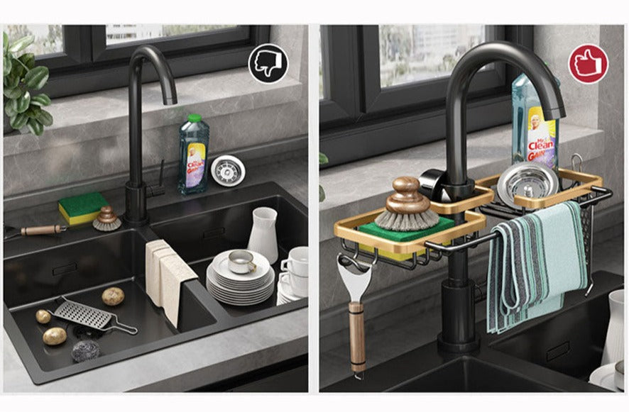 SinkMate DuoRack | Gootsteenorganizer met haken en dubbel compartiment