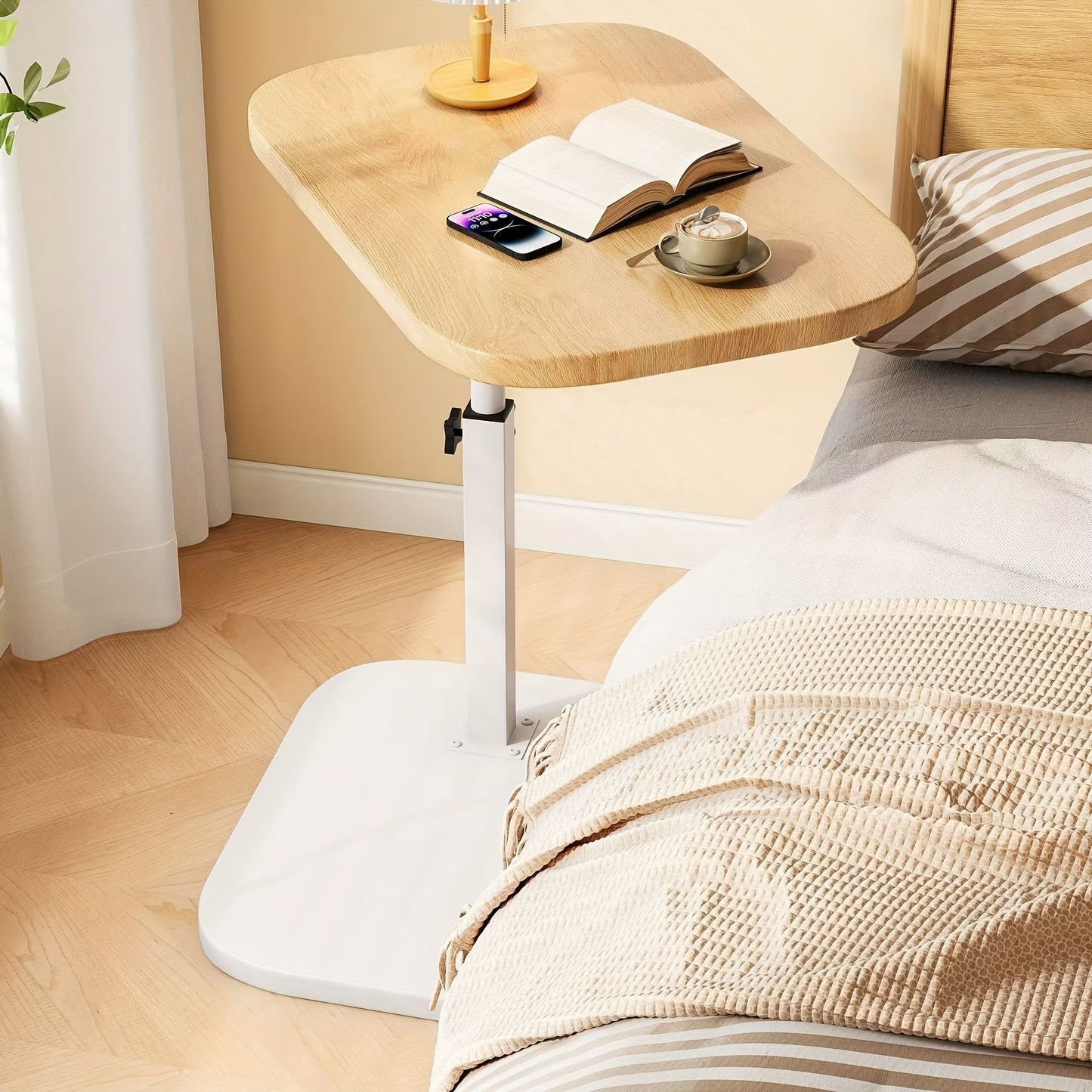 Flexivo Zijlift | In hoogte verstelbare bijzettafel met houten blad en metalen frame