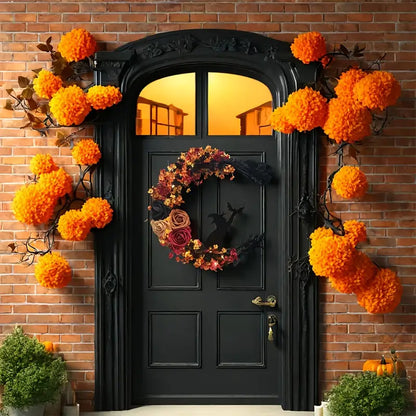 Halloween Gotischer Türkranz – Türdeko mit Hexenkatze, Mond & Rosen