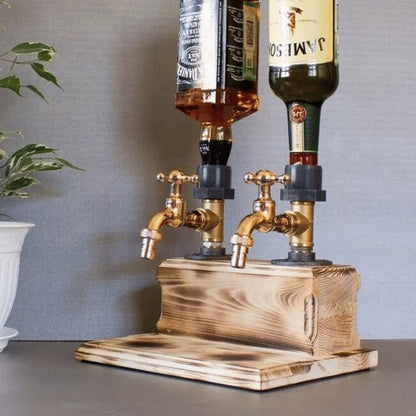 BarrelTap Spender | Holz-Getränkespender mit Messinghahn für Whisky, Wein & Liköre