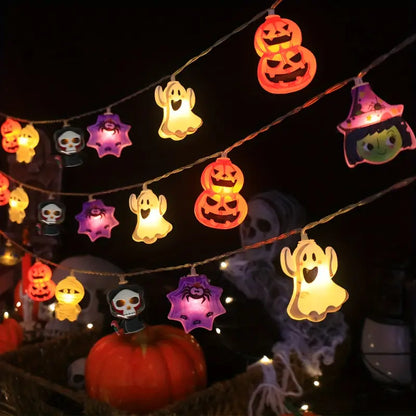 Halloween Kürbis Spinnen Lichterkette – LED Partydeko mit Hexenmotiven