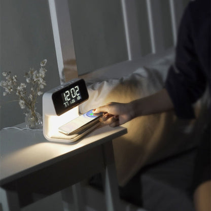 Lumora Trio | LED Nachttischlampe mit Wecker & Qi-Ladefunktion