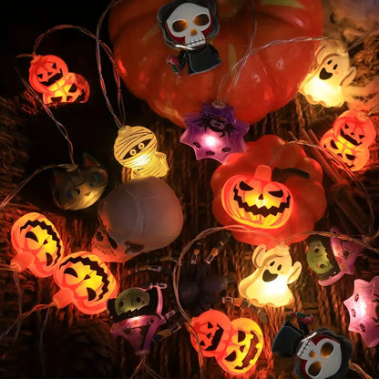Halloween Kürbis Spinnen Lichterkette – LED Partydeko mit Hexenmotiven