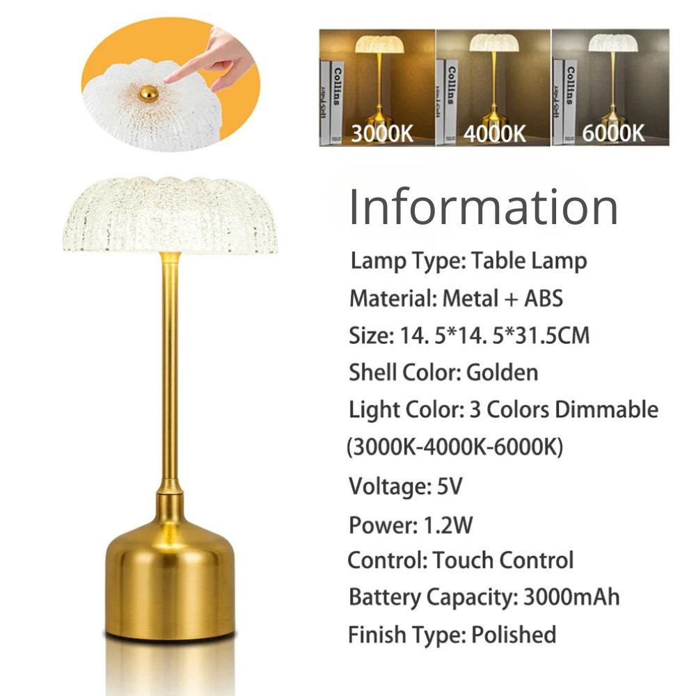 LumiFlora Lampe | Wiederaufladbare Kristall-Tischlampe mit Blumenmuster