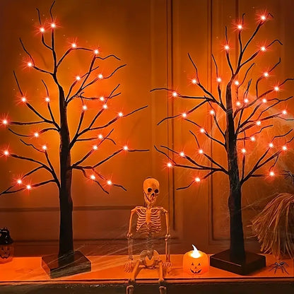 Halloween LED Baum 60cm – Schwarzer Deko-Baum mit Lila & Orange Lichtern