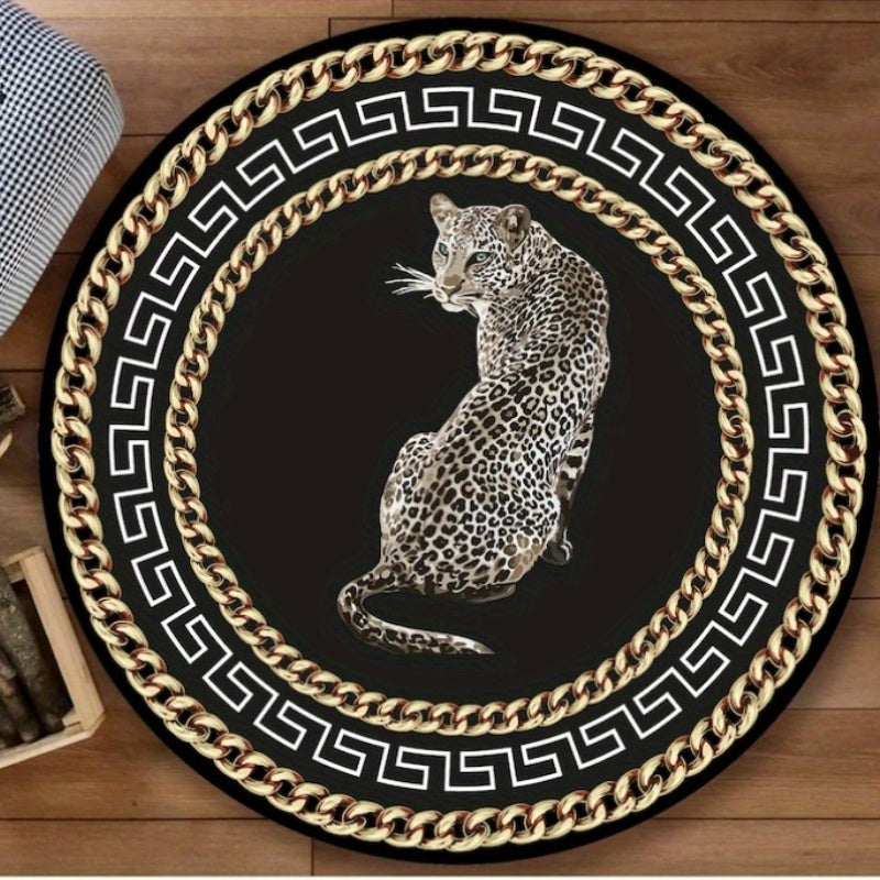LunaWeave | Runder Teppich im Leoparden-Design | Luxuriöser Tierprint-Teppich – Stilvoll, rutschfest & pflegeleicht