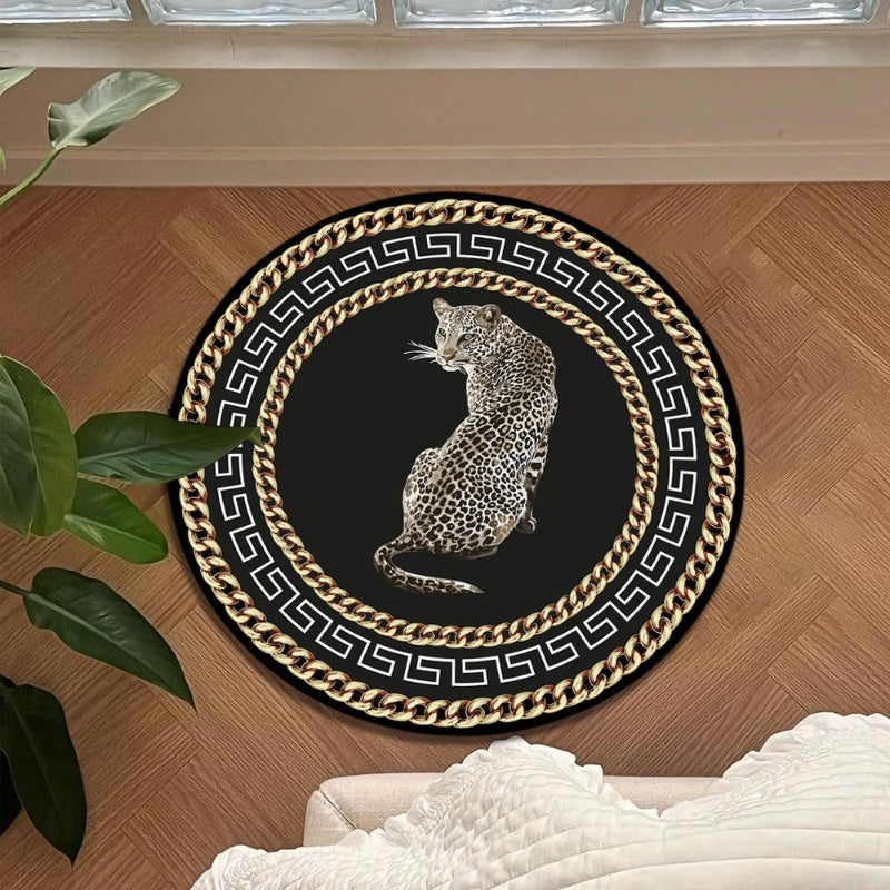 LunaWeave | Runder Teppich im Leoparden-Design | Luxuriöser Tierprint-Teppich – Stilvoll, rutschfest & pflegeleicht