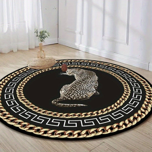 LunaWeave | Runder Teppich im Leoparden-Design | Luxuriöser Tierprint-Teppich – Stilvoll, rutschfest & pflegeleicht