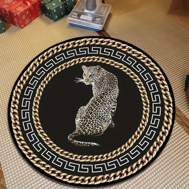 LunaWeave | Runder Teppich im Leoparden-Design | Luxuriöser Tierprint-Teppich – Stilvoll, rutschfest & pflegeleicht