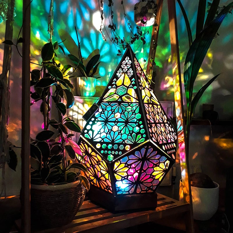 BohoGlow | LED Stehlampe mit Sternenhimmel-Projektion | Romantische Holzlampe für Wohnzimmer & Schlafzimmer