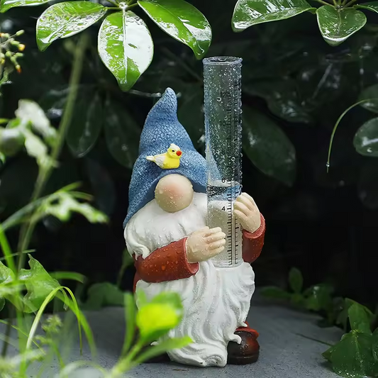 Gartenzwerg mit Regenmesser | Dekorative Gartenfigur | Wetterfest | Kunstharz