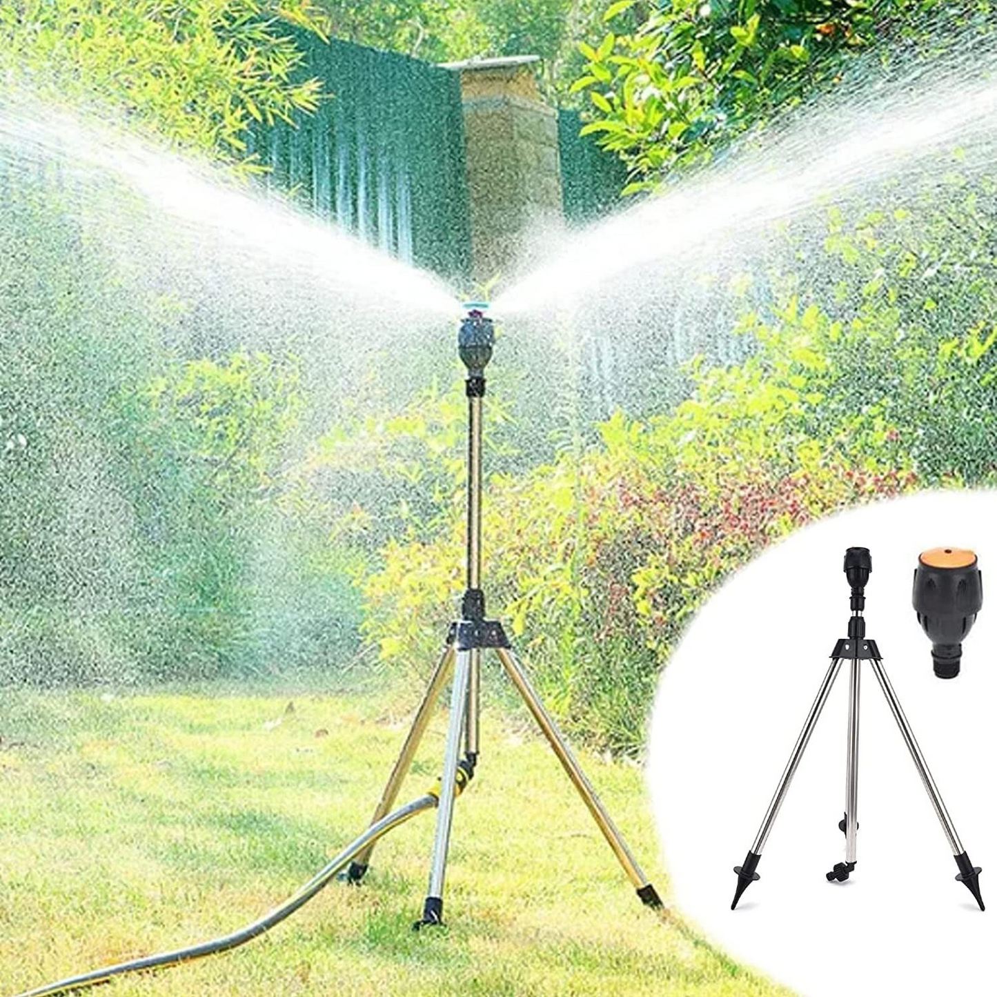 Norduvo Orbit | automatischer rotierender Gartensprinkler mit ausziehbarem Stativ