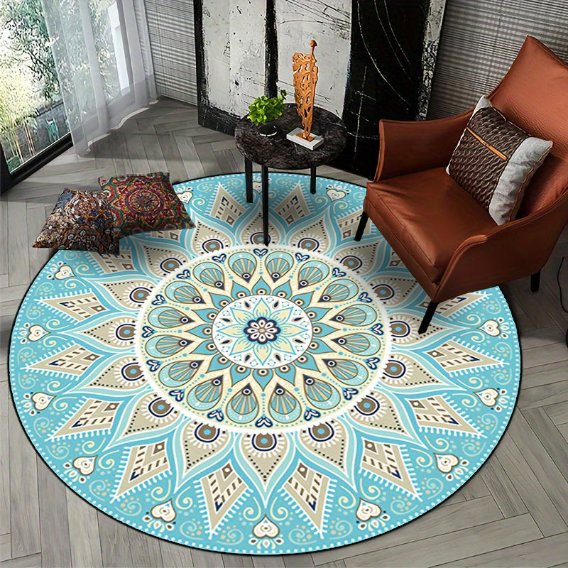 LunaWeave | Eleganter Runder Mandala-Teppich | Waschbar & Rutschfest – Boho-Design für stilvolle Wohnräume