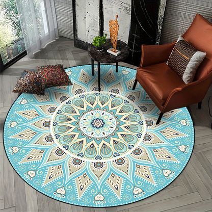 LunaWeave | Eleganter Runder Mandala-Teppich | Waschbar & Rutschfest – Boho-Design für stilvolle Wohnräume