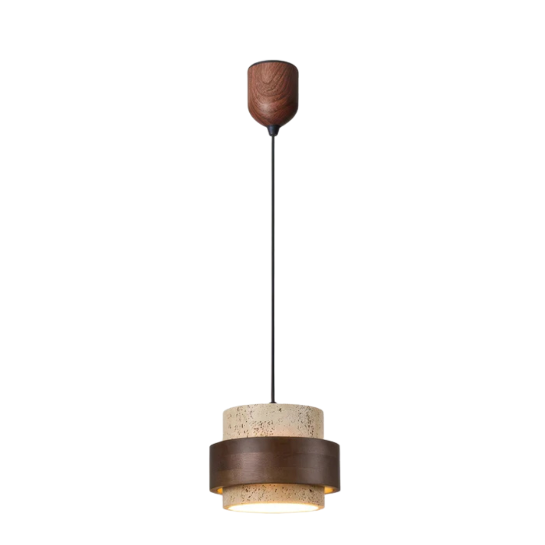 Vira Sabi | Pendelleuchte aus Travertin und Holz im Wabi-Sabi-Stil