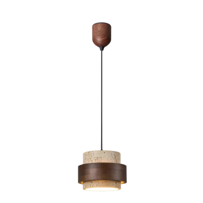 Vira Sabi | Pendelleuchte aus Travertin und Holz im Wabi-Sabi-Stil