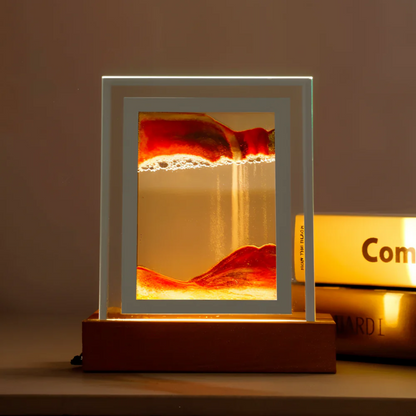 Thyra Sandflow | LED Nachttischlampe mit 3D Sandbild im Holzrahmen