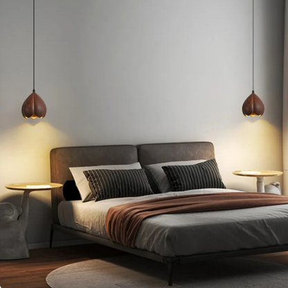 NordLume Lampe | Moderne Pendelleuchte aus Walnussholz in Braun, skandinavischer Stil
