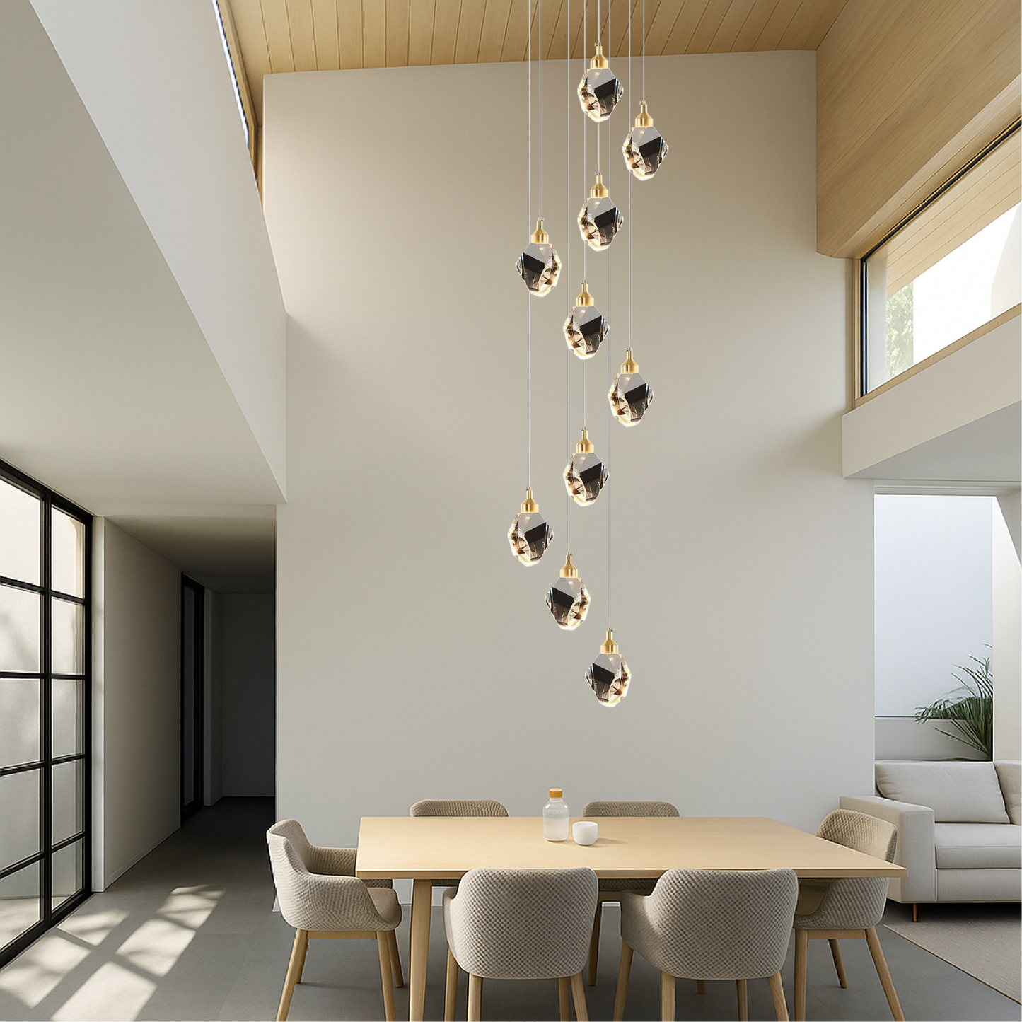Aurevia – Luxuriöser Kristall-Kronleuchter mit 10 Lichtpunkten, ideal für Treppenhäuser und hohe Decken