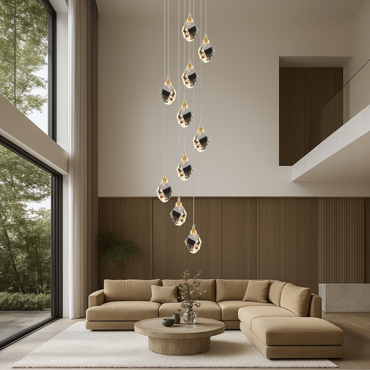 Aurevia – Luxuriöser Kristall-Kronleuchter mit 10 Lichtpunkten, ideal für Treppenhäuser und hohe Decken