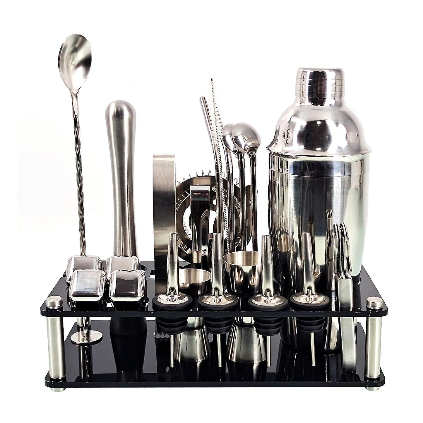Barkeeper Kit 23-teilig | Edelstahl Cocktail Shaker Set mit Bambusständer | Professionelles Bar Zubehör