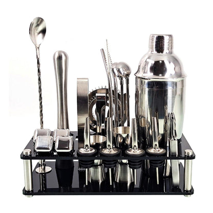 Barkeeper Kit 23-teilig | Edelstahl Cocktail Shaker Set mit Bambusständer | Professionelles Bar Zubehör