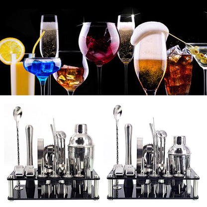 Barkeeper Kit 23-teilig | Edelstahl Cocktail Shaker Set mit Bambusständer | Professionelles Bar Zubehör
