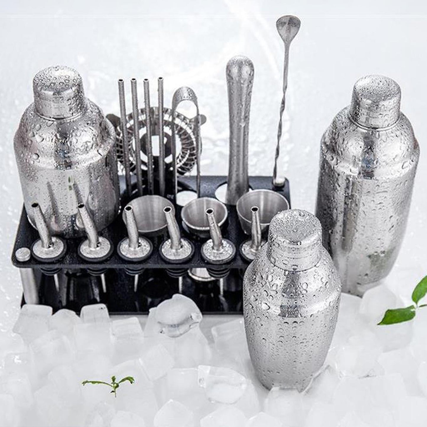 Barkeeper Kit 23-teilig | Edelstahl Cocktail Shaker Set mit Bambusständer | Professionelles Bar Zubehör