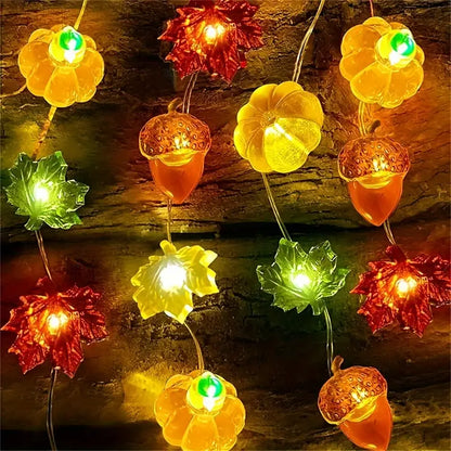 Halloween Herbst Lichterkette – 3m LED Girlande mit Kürbis, Ahornblatt & Eichel