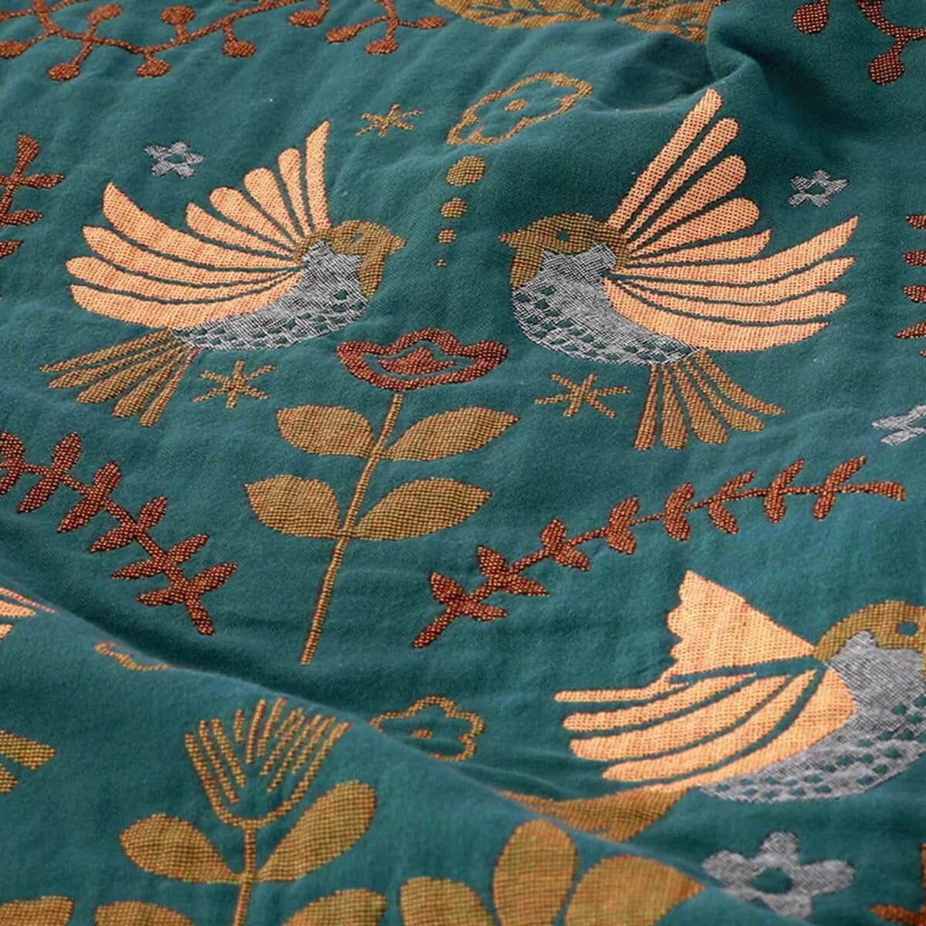 Skandinavische Wende-Decke mit Vogelmotiv – Stilvoll & Gemütlich