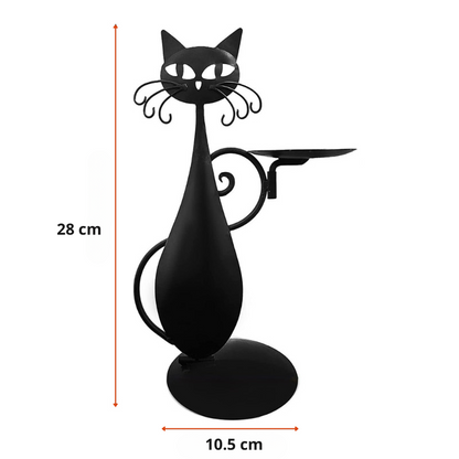 Noctura Catlight | Zwarte metalen kaarsenhouder in de vorm van een kat