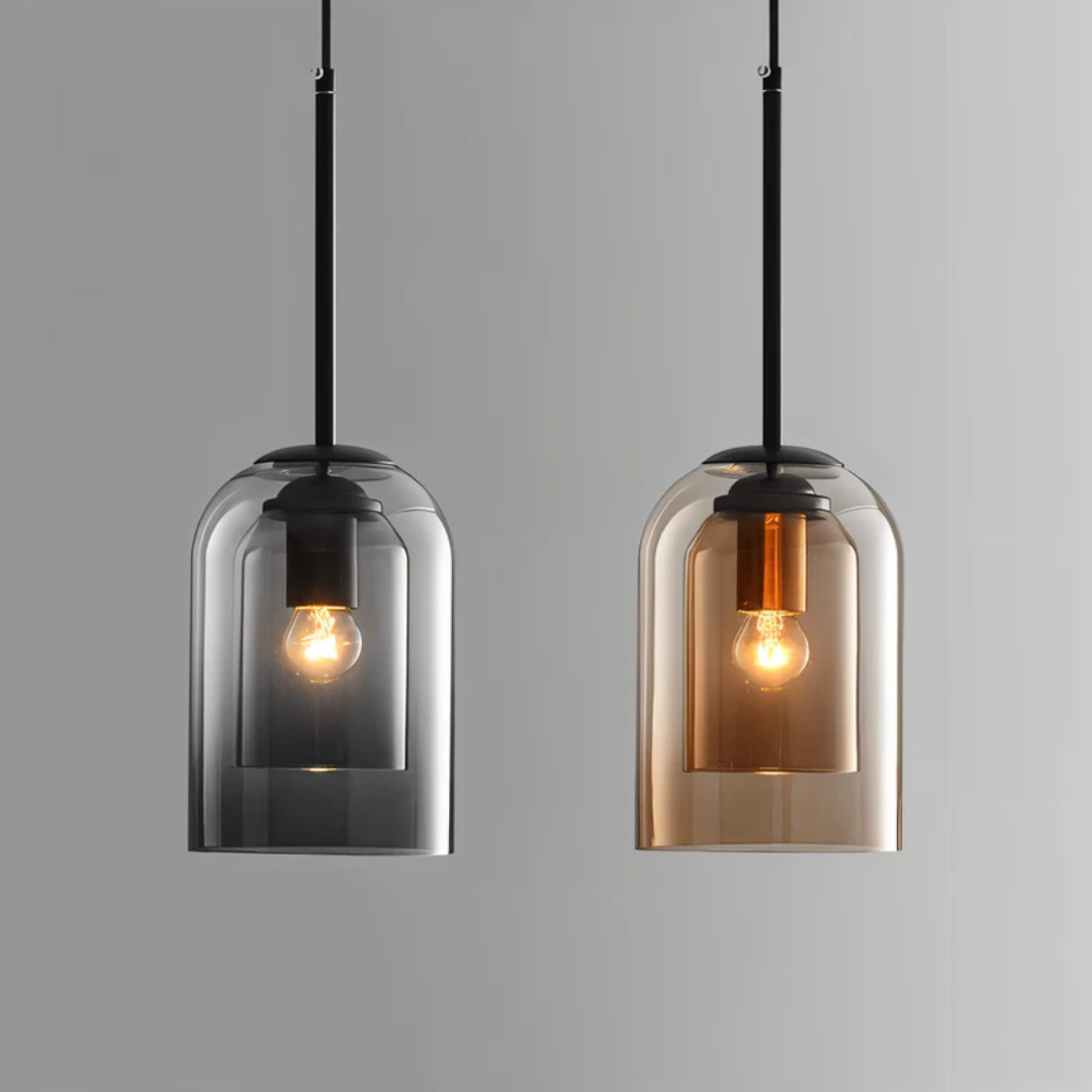 Lucidra Doppio | Pendelleuchte mit Doppelglas-Schirm in Rauchgrau & Amber