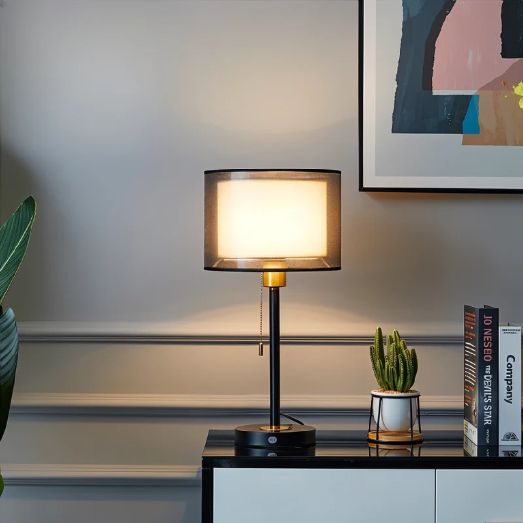 Lumis Dunea | Tischleuchte mit doppellagigem Stoffschirm im Soft‑Design
