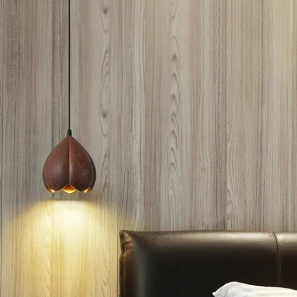NordLume Lampe | Moderne Pendelleuchte aus Walnussholz in Braun, skandinavischer Stil