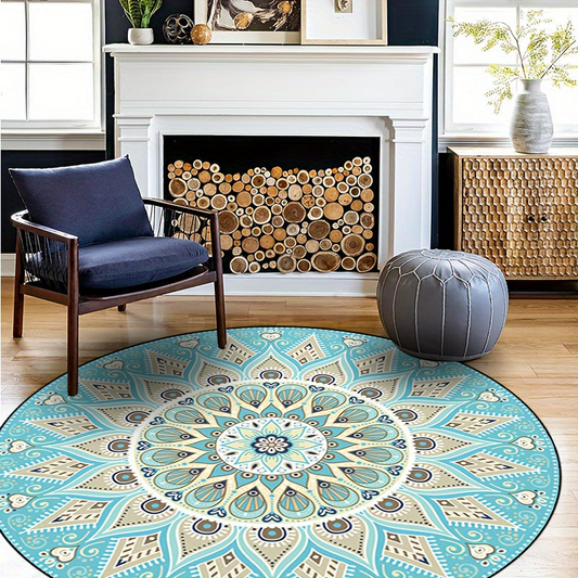 LunaWeave | Eleganter Runder Mandala-Teppich | Waschbar & Rutschfest – Boho-Design für stilvolle Wohnräume