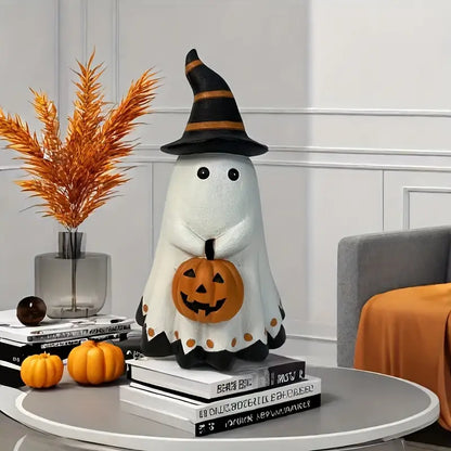 Halloween Kürbis Figur – Deko Statue aus Kunstharz für Tisch & Regal
