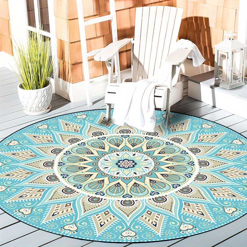LunaWeave | Eleganter Runder Mandala-Teppich | Waschbar & Rutschfest – Boho-Design für stilvolle Wohnräume