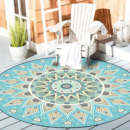 LunaWeave | Eleganter Runder Mandala-Teppich | Waschbar & Rutschfest – Boho-Design für stilvolle Wohnräume