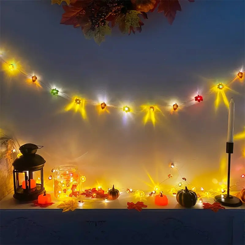 Halloween Herbst Lichterkette – 3m LED Girlande mit Kürbis, Ahornblatt & Eichel