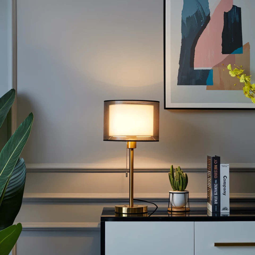 Lumis Dunea | Tischleuchte mit doppellagigem Stoffschirm im Soft‑Design