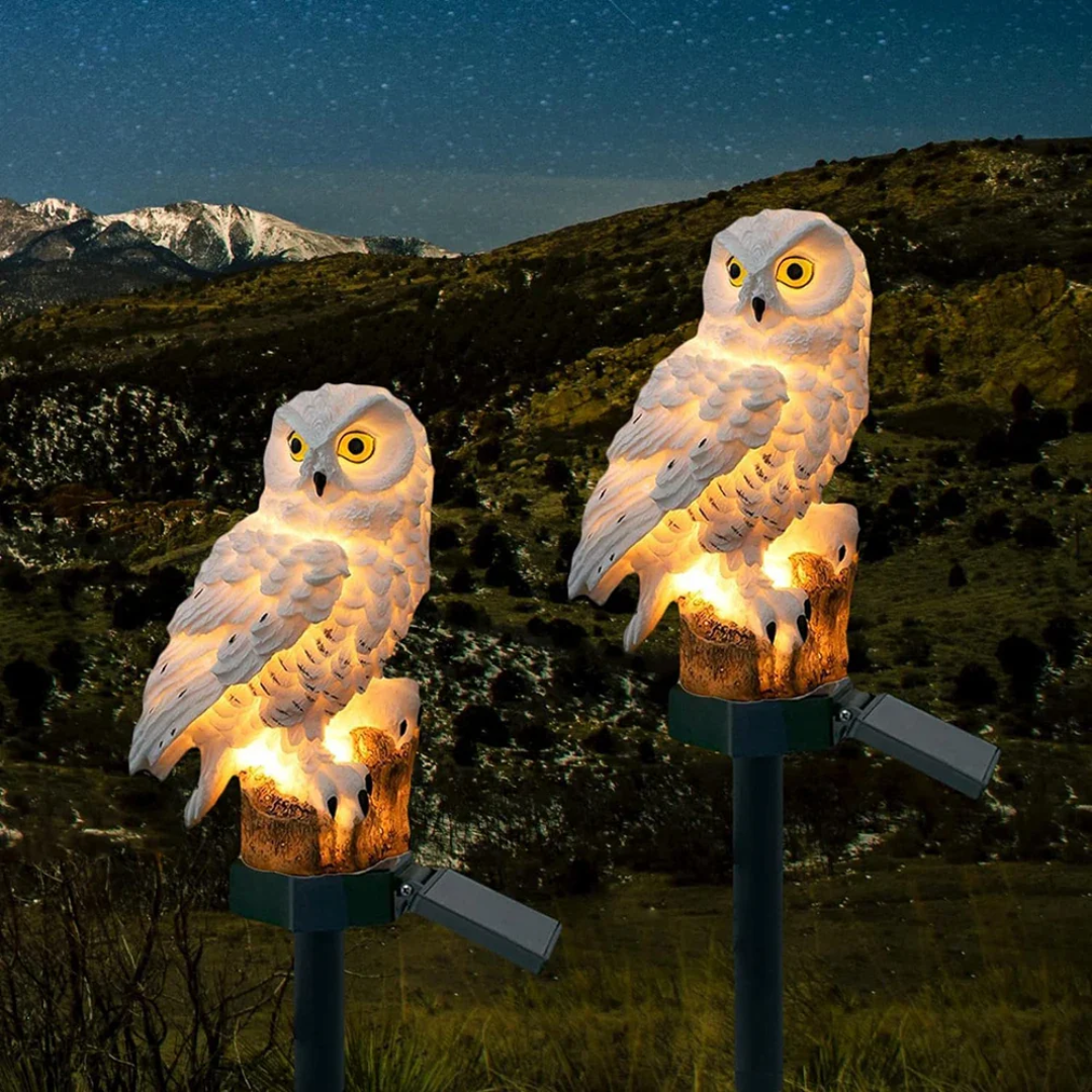 Solar-Außenlampe in Form einer dekorativen Eule aus Kunstharz