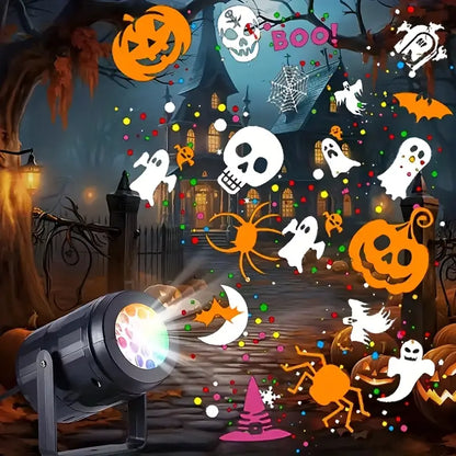 Halloween USB Projektor Lampe – LED Deko mit Kürbis, Spinne & Fledermaus Motiven