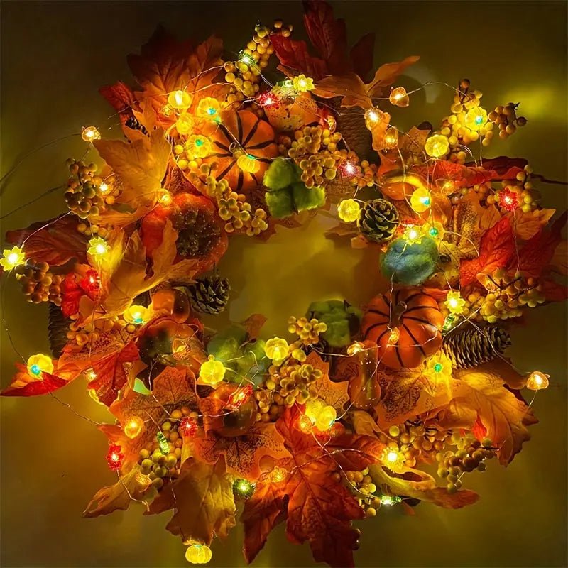 Halloween Herbst Lichterkette – 3m LED Girlande mit Kürbis, Ahornblatt & Eichel