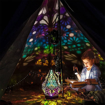 BohoGlow | LED Stehlampe mit Sternenhimmel-Projektion | Romantische Holzlampe für Wohnzimmer & Schlafzimmer